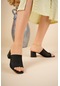 Kadın Siyah Ortopedik Normal Topuklu Delikli Triko Terlik