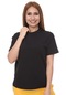 Avver Dik Yaka Basic Örme T-Shirt - Siyah Siyah