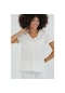 Kadın Beyaz V Yaka %100 Pamuk Kısa Kollu Basic T-Shirt Beyaz