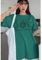 Kadın Bntn Yeşil Oversize Celestial Sun Moon Baskılı T-Shirt Açık Yeşil