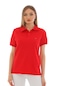 Kadın Kırmızı Pamuklu Likralı Polo Yaka Kısa Kollu Nakışlı Tişört