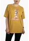 Kadın Oje Baskılı Penye T-shirt 21007b2 Hardal