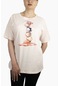 Kadın Oje Baskılı Penye T-shirt 21007b2 Pudra