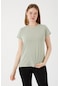 Kadın Pamuklu Basic Oval Yaka T-shirt-fıstık Yeşili