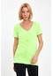 Kadın Pamuklu V Yaka Basic Tshirt-fıstık Yeşili