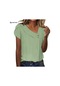Kadın Yazlık V Yaka Düz Renkli Tişört - Açık Yeşil - Wr0421106