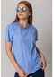Kadın Yıkama %100 Pamuk Rahat Kalıp Kısa Kollu T-Shirt Mavi