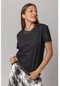 Kadın Yıkama %100 Pamuk Rahat Kalıp Kısa Kollu T-Shirt Siyah