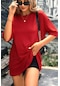 Kırmızı Basic Düz Baskısız Oversize Salas Boyfriend Kadın T-shirt