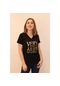 Rich Kadın V Yaka T-Shirt %100 Pamuk Tişört Siyah (481347904)