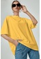 Sarı Basic Düz Baskısız Oversize Salas Boyfriend Kadın T-Shirt