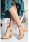 Dilimler Ayakkabı Fermuarlı Kırışık Rugan Nude Kadın Topuklu Bot-527-Nude