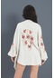 Kimono Reglan Kol Nakışlı Keten - Taş-taş
