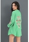 Kimono Reglan Kol Nakışlı Keten - Yeşil-yeşil