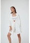Laluvia Pamuklu Flam Keten Kimono Kadın Gömlek Beyaz