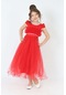 Kız Çocuk Abiye Elbise Gelinlik Güpür İşlemeli-Kırmızı