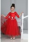 Kız Çocuk Kırmızı Abiye Elbise Dantel Güpür İşlemeli