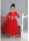 Kız Çocuk Kırmızı Abiye Elbise Dantel Güpür İşlemeli