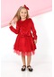 Kız Çocuk Kırmızı Kadife Elbise Tokalı
