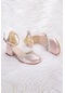 Kiko Kids 771 Taşlı Kız Çocuk 5 Cm Topuklu Sandalet Ayakkabı Pudra