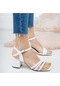 Afilli Kadın Beyaz Kalın Topuk Kadın Sandalet 3 Bantlı Bilekten Çok Renk
