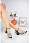 BulutMod Kadın Üç Bant Taşlı Abiye Klasik Topuklu Ayakkabı Siyah