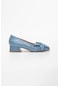Dilimler Ayakkabı Fiyonklu Rugan Mavi Kadın Topuklu Ayakkabı-1455-MAVİ
