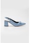 Dilimler Ayakkabı Rugan Tokalı Mavi Kadın Kısa Topuklu Ayakkabı-1353-MAVİ