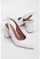 Fiyonk Detay Arka Açık Beyaz Kadın Topuklu Ayakkabı-1715-Beyaz