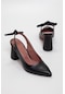Fiyonk Detay Arka Açık Siyah Kadın Topuklu Ayakkabı-1714-SIYAH