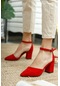 Flora Kırmızı Bilekten Bantlı Topuklu Ayakkabı