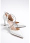 Floransa Beyaz Taşlı Sivri Burun Günlük Kullanım Topuklu Ayakkabı