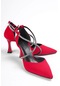 Floransa Kırmızı  Saten Taşlı Sivri Burun Günlük Kullanım Topuklu Ayakkabı