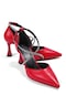 Floransa Kırmızı Taşlı Sivri Burun Günlük Kullanım Topuklu Ayakkabı