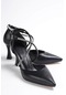 Floransa Siyah Taşlı Sivri Burun Günlük Kullanım Topuklu Ayakkabı
