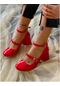 İrmona Dasah Kırmızı Dana Süet Bantlı Topuklu Kadın Ayakkabı