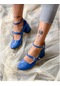 İrmona Dasah Mavi Dana Süet Bantlı Topuklu Kadın Ayakkabı