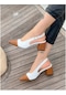 İrmona Dibba Beyaz Taba Sıvrı Burun 2 Renklı Topuklu Ayakkabı