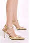 Kadın Gold Gecce Serisi Önü Taş İşlemeli Topuklu Ayakkabı TBGECCEIMXS-19
