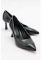 Luvishoes Pedra Siyah Baskı Kadın Topuklu Ayakkabı