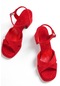 Notre Kırmızı Süet Çapraz Bantlı Platform Topuklu Günlük Ayakkabı