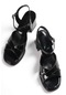 Notre Siyah Rugan Çapraz Bantlı Platform Topuklu Günlük Ayakkabı