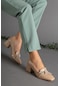 Rugan Taş Detaylı Küt Burun Nude Kadın Topuklu Ayakkabı-2108-NUDE