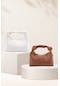 2'li Soft Deri Düğüm Detaylı Kulplu Zincir Askılı Mini El Omuz Baget Çanta Ella - Beyaz-taba