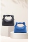 2'li Soft Deri Düğüm Detaylı Kulplu Zincir Askılı Mini El Omuz Baget Çanta Ella - Saks Mavi-siyah