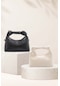 2'li Soft Deri Düğüm Detaylı Kulplu Zincir Askılı Mini El Omuz Baget Çanta Ella - Siyah-krem