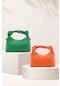 2'li Soft Deri Düğüm Detaylı Kulplu Zincir Askılı Mini El Omuz Baget Çanta Ella - Yeşil-turuncu