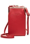 H2107 Bayan Cep Telefonu Çantası Omuz Messenger Çanta Çakıllı Fermuarlı Cüzdan Kırmızı