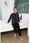Yeni Sezon Sonbahar/Kış Erkek Çocuk B Desenli Polar Pijama Takımı 4502-Siyah