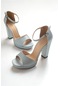 08k15 Mavı Cızgılı Topuklu Kadın Ayakkabı